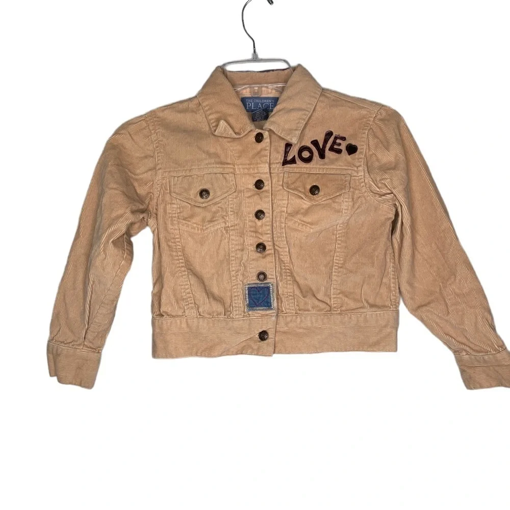 The Children's Place Beige Corduroy Jacket Love Hippie Embroidered Sz M